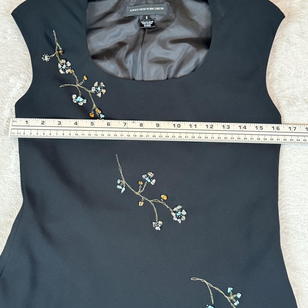 Jones New York Dress Womens 6 Black Beaded Floral Maxi Formal Timeless Classic - Picture 5 of 8